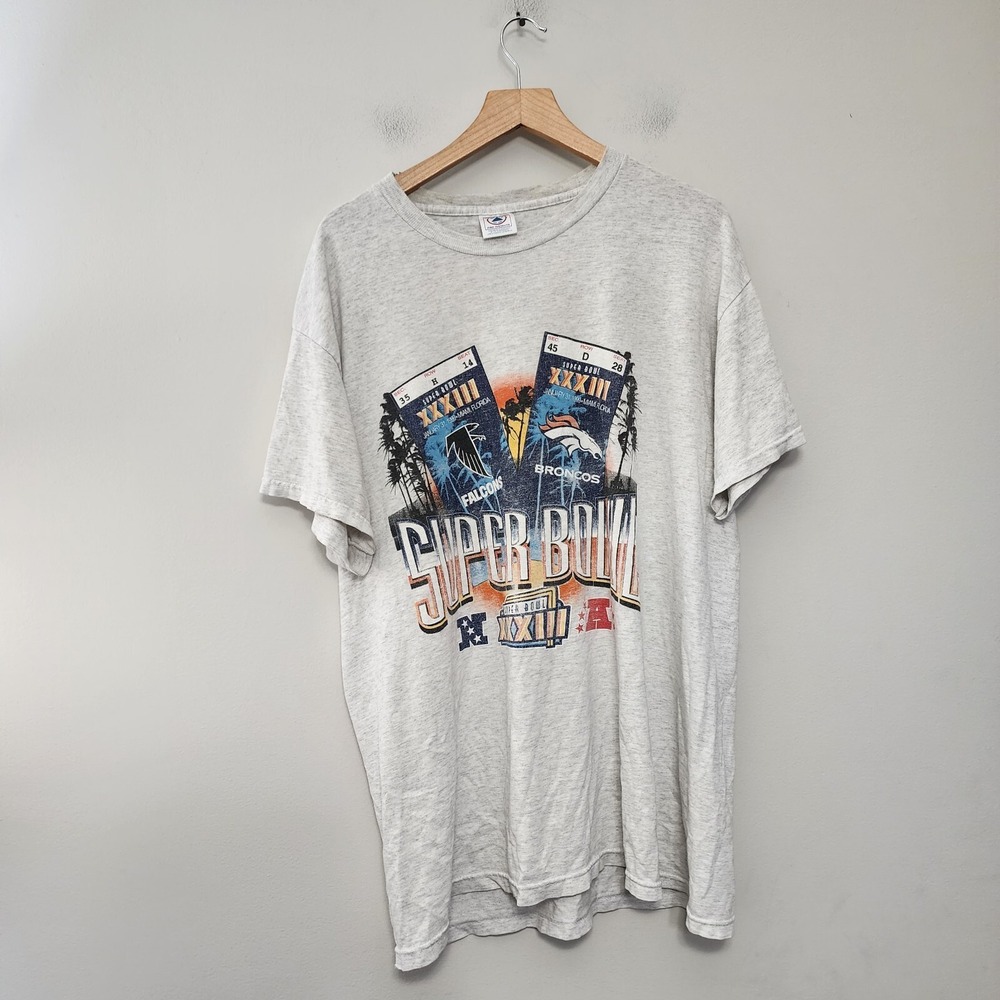 Vintage Super Bowl XXXIII Broncos vs Falcons NFL Football T-Shirt Large 1999 90s
